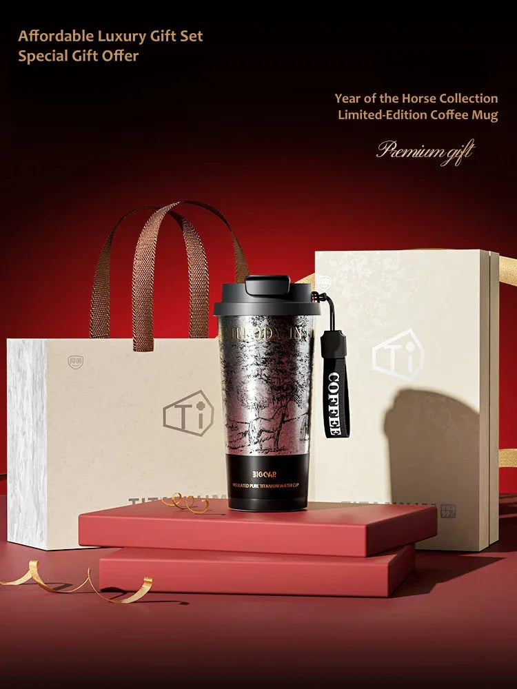 GearMoor Year of Horse Titanium Insulated Travel Mug – Outdoor Lifestyle, 12-Hour Temperature Retention