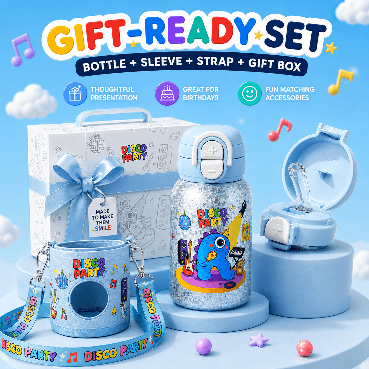 Pure Titanium Kids Water Bottle 20.3 fl oz | 2-in-1 Lid Gift Set