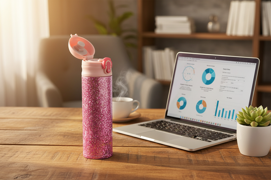  Pure titanium insulated tumbler cup on a wooden office desk