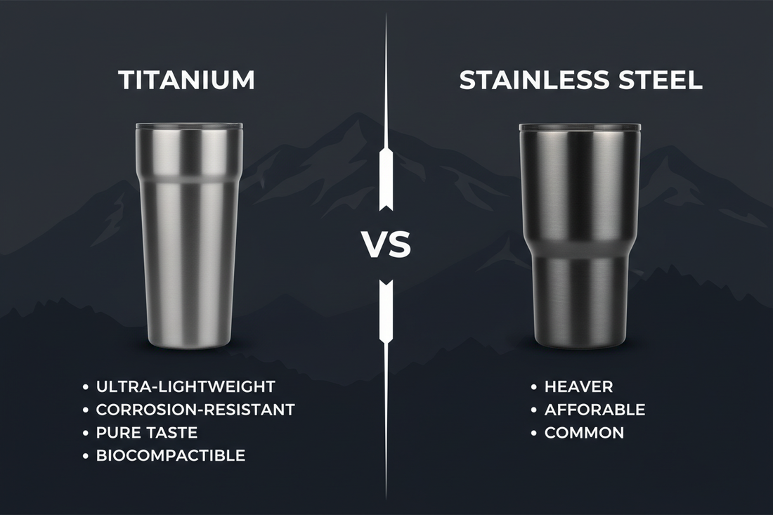 Titanium vs Stainless Steel insulated tumbler comparison infographic