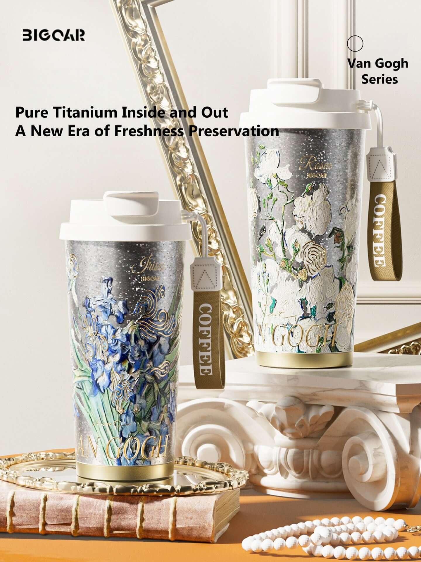 GearMoor Van Gogh Floral Titanium Tumbler | Insulated Cold Cup for Women | 17.6 oz