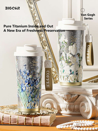 GearMoor Van Gogh Floral Titanium Tumbler | Insulated Cold Cup for Women | 17.6 oz