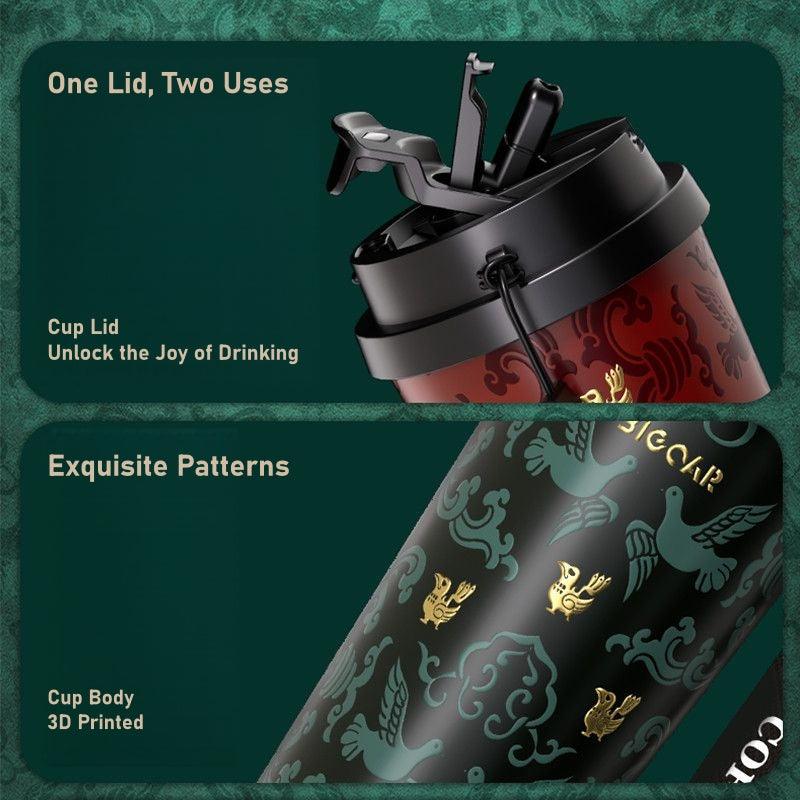 GearMoor Pure Titanium Insulated Coffee Cup | Ancient Chinese Culture Limited Edition – 17.6 oz Grade TA1 Travel Mug