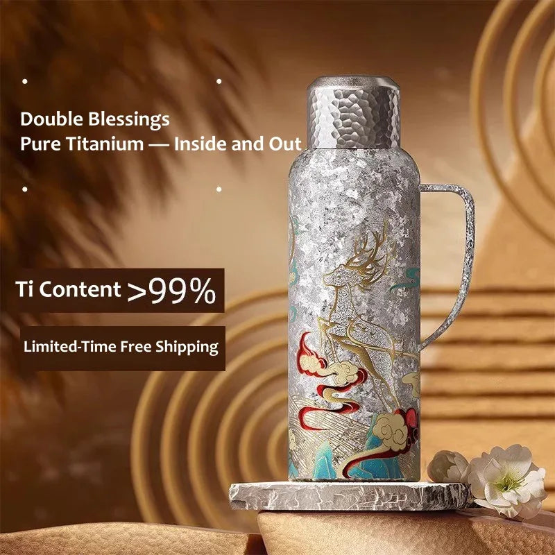 GearMoor Titanium Water Bottle – Front view, minimalist design, pure titanium vacuum insulated bottle, no metallic taste
