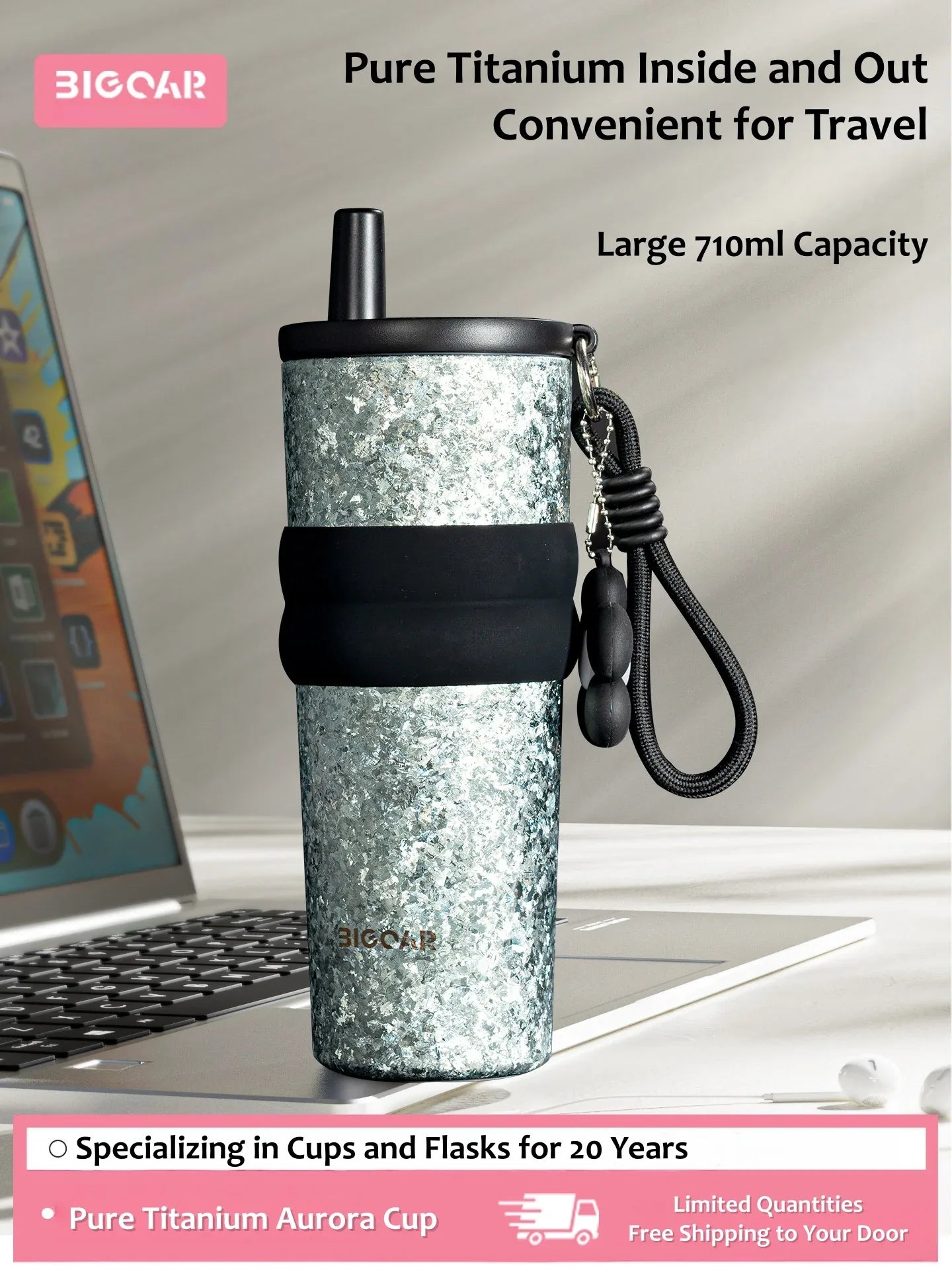 Titanium Insulated Straw Tumbler – 24 oz Car Cup