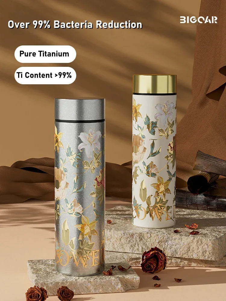 GearMoor Peony Titanium Tumbler | Insulated Cold Cup Tea Separator | 10.1 & 16.9 oz
