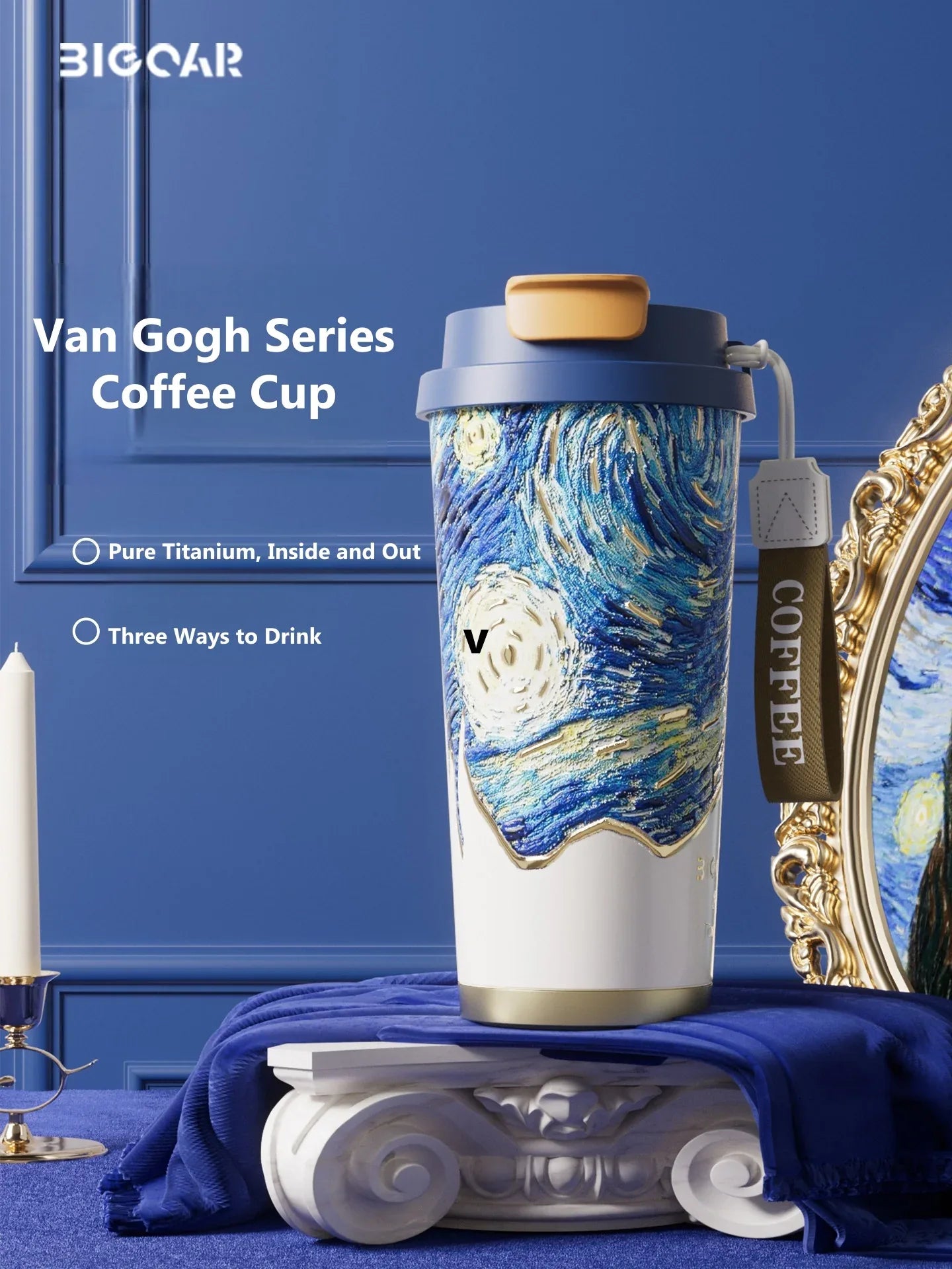 GearMoor Van Gogh Starry Night Titanium Tumbler | Insulated Cold Cup for Women | 17.6 oz