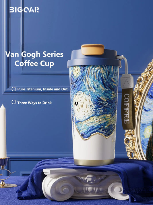 GearMoor Van Gogh Starry Night Titanium Tumbler | Insulated Cold Cup for Women | 17.6 oz