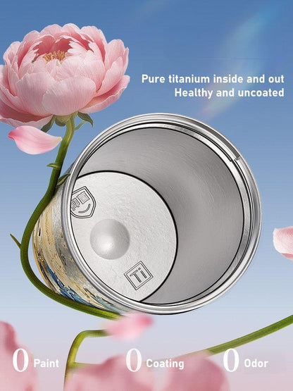 GearMoor Pure Titanium Coffee Cup | Peony in Full Bloom Limited Edition – 17.6 oz, Antibacterial, 0 Coating, Gift Box Included