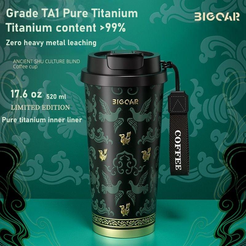 GearMoor Pure Titanium Insulated Coffee Cup | Ancient Chinese Culture Limited Edition – 17.6 oz Grade TA1 Travel Mug