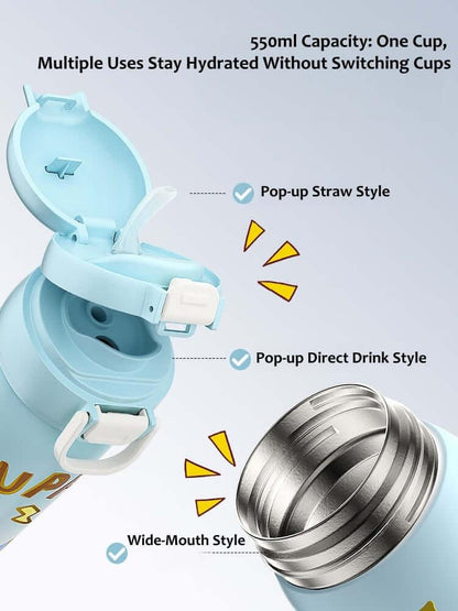GearMoor Kids Titanium Thermos | Double Straw Insulated Cold Cup | 18.6 oz