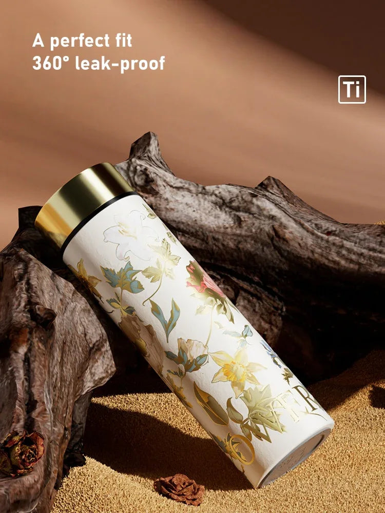 GearMoor Peony Titanium Tumbler | Insulated Cold Cup Tea Separator | 10.1 & 16.9 oz