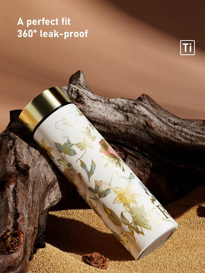 GearMoor Peony Titanium Tumbler | Insulated Cold Cup Tea Separator | 10.1 & 16.9 oz