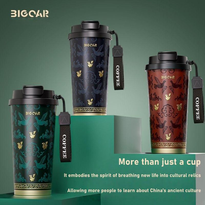 GearMoor Pure Titanium Insulated Coffee Cup | Ancient Chinese Culture Limited Edition – 17.6 oz Grade TA1 Travel Mug