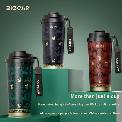 GearMoor Pure Titanium Insulated Coffee Cup | Ancient Chinese Culture Limited Edition – 17.6 oz Grade TA1 Travel Mug