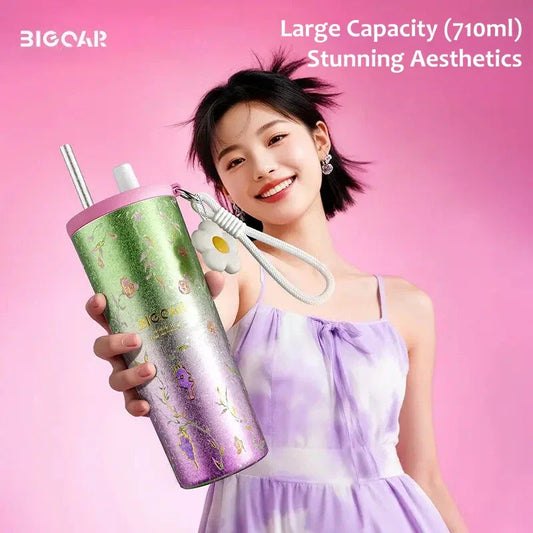 GearMoor Large Titanium Straw Tumbler | Women's Insulated Cold Cup | 24 oz