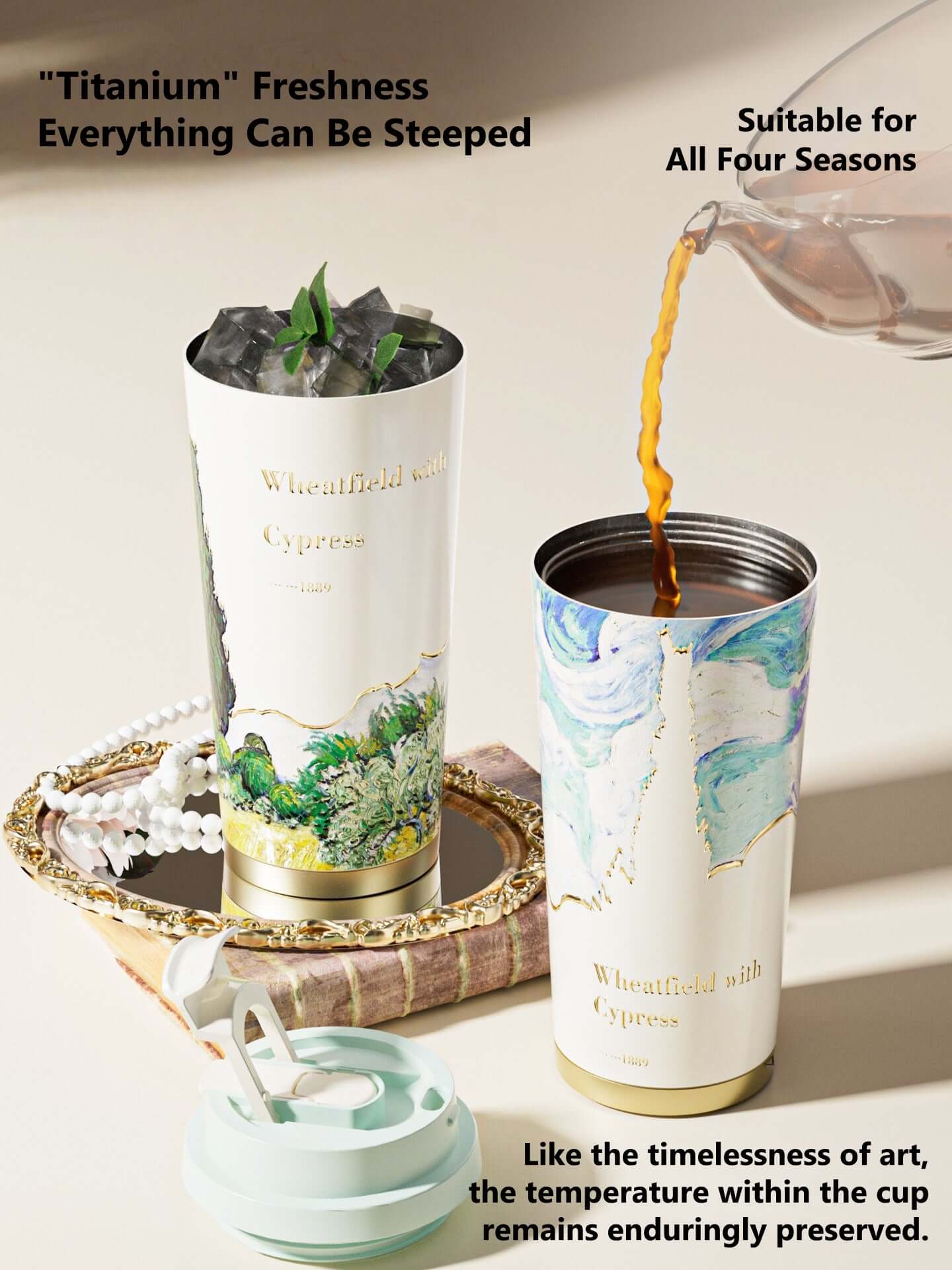 GearMoor Van Gogh Landscape Titanium Tumbler | Insulated Cold Cup for Women | 17.6 oz