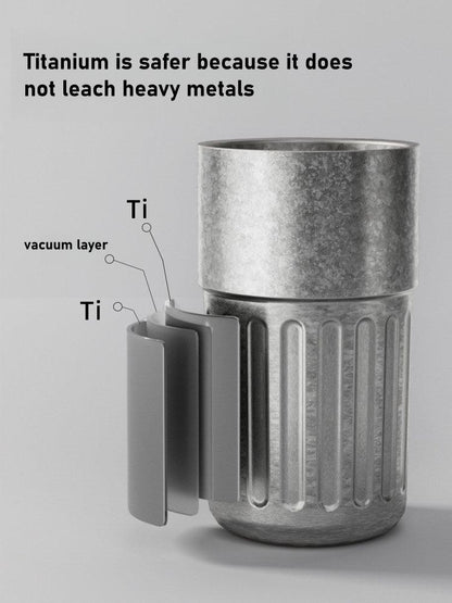 GearMoor Titanium Travel Mug Brown - Side Profile with Carrying Strap