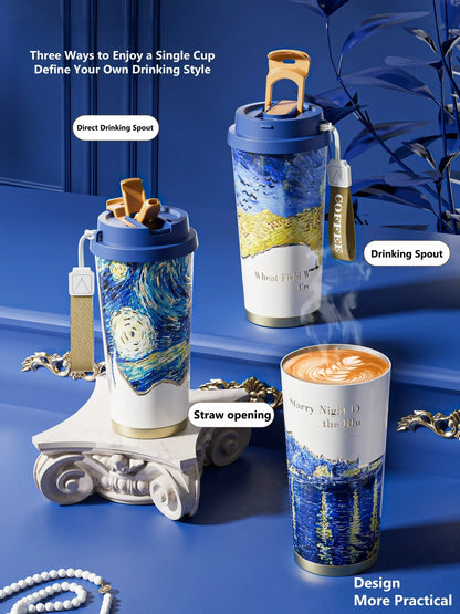 GearMoor Van Gogh Starry Night Titanium Tumbler | Insulated Cold Cup for Women | 17.6 oz