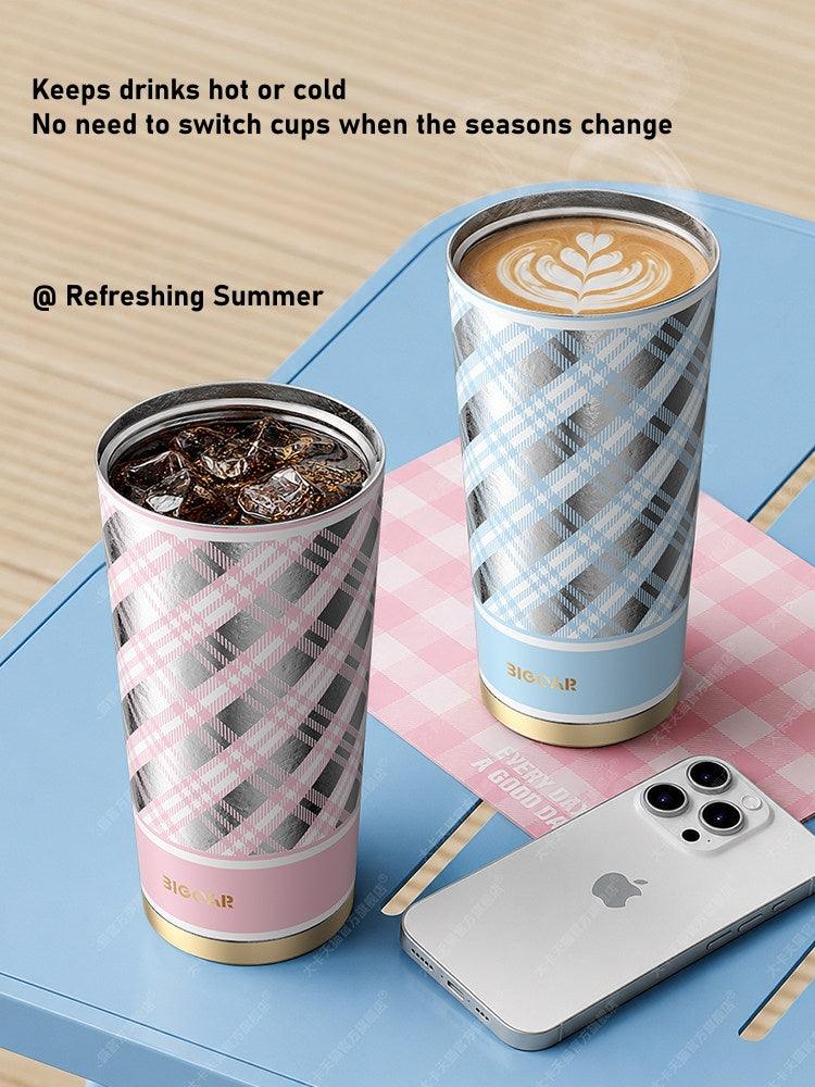 GearMoor Checkered Titanium Tumbler | Preppy Insulated Cold Cup for Women | 17.6 oz