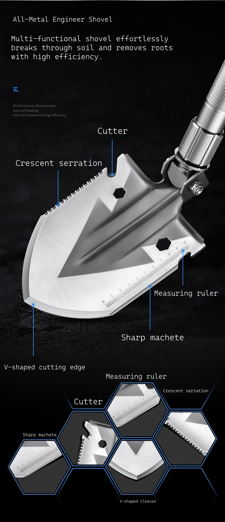 New Outdoor Folding Multi-Functional Military Shovel for Vehicles - Manganese Steel Chinese Shovel for Fishing and Camping