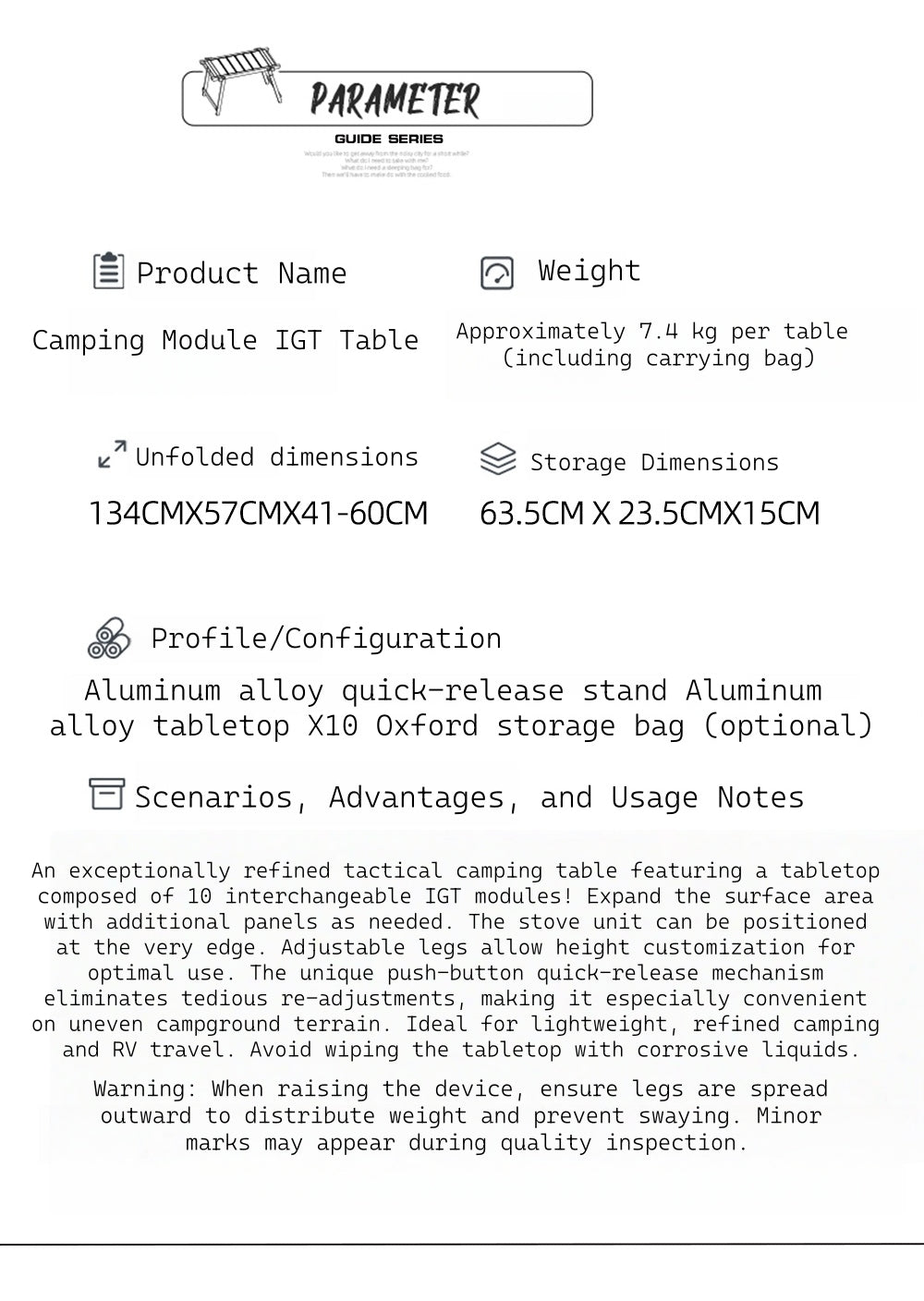 New GuideSeries Outdoor Camping Aluminum Alloy IGT5 Unit Folding Table Semi-Automatic BL028 Table