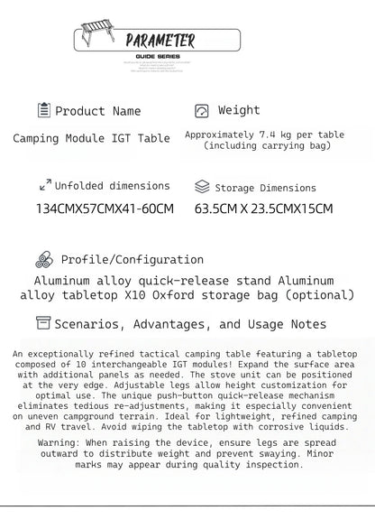 New GuideSeries Outdoor Camping Aluminum Alloy IGT5 Unit Folding Table Semi-Automatic BL028 Table