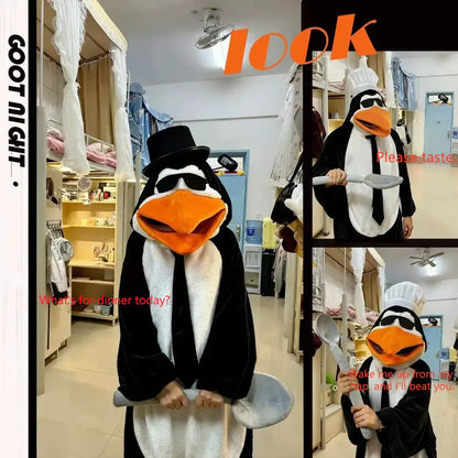 Fuzzy Big Mouth Monster One-Piece Pajamas for Women Winter Fleece-Lined Thickened Warmth Abstract Cute and Ugly Long Hair Oversized Homewear