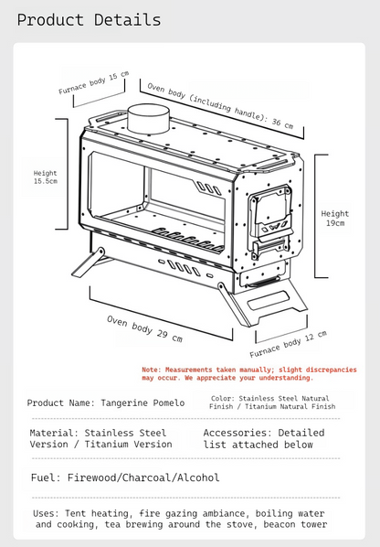 Camping Half-Unit Fire Pit Tent Stove Multi-Functional Wood-Burning Stove Winter Heating Stove