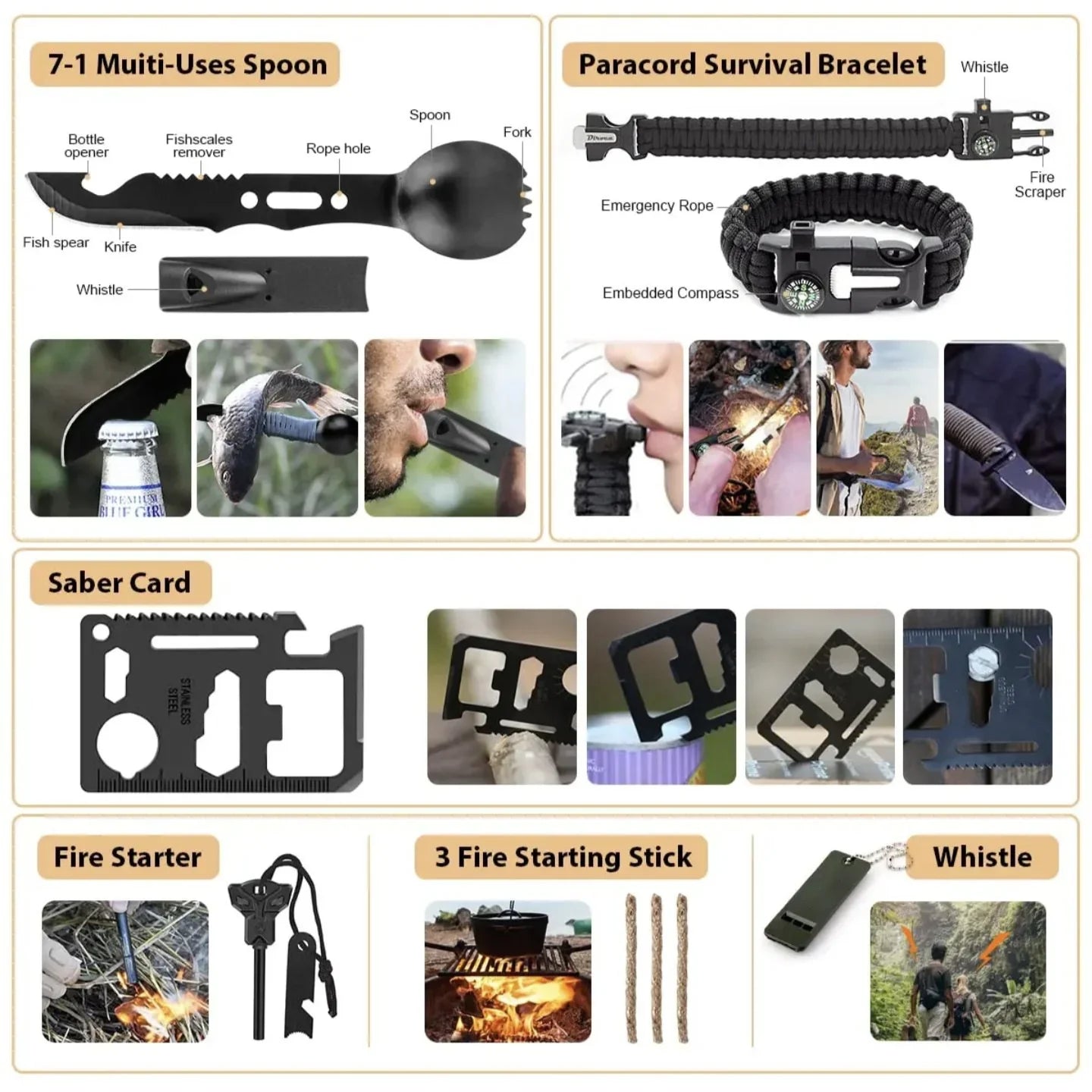 Outdoor adventure camping supplies survival tools camping set wilderness survival emergency kit