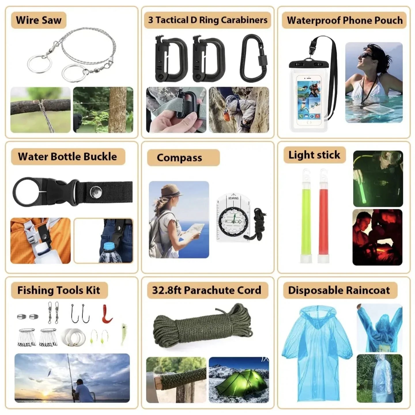 Outdoor adventure camping supplies survival tools camping set wilderness survival emergency kit