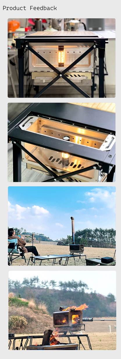 Camping Half-Unit Fire Pit Tent Stove Multi-Functional Wood-Burning Stove Winter Heating Stove