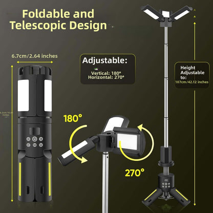 2025 New Portable Outdoor Camping Light Rechargeable Long-Lasting Tent Light Multi-Functional Telescopic Emergency Camping Light