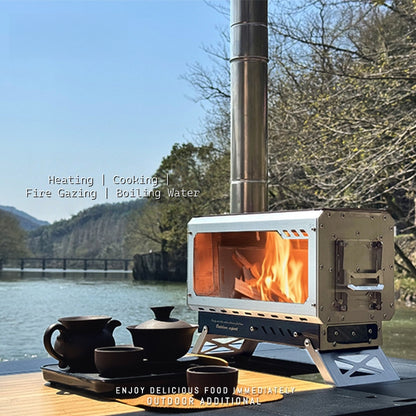 Camping Half-Unit Fire Pit Tent Stove Multi-Functional Wood-Burning Stove Winter Heating Stove