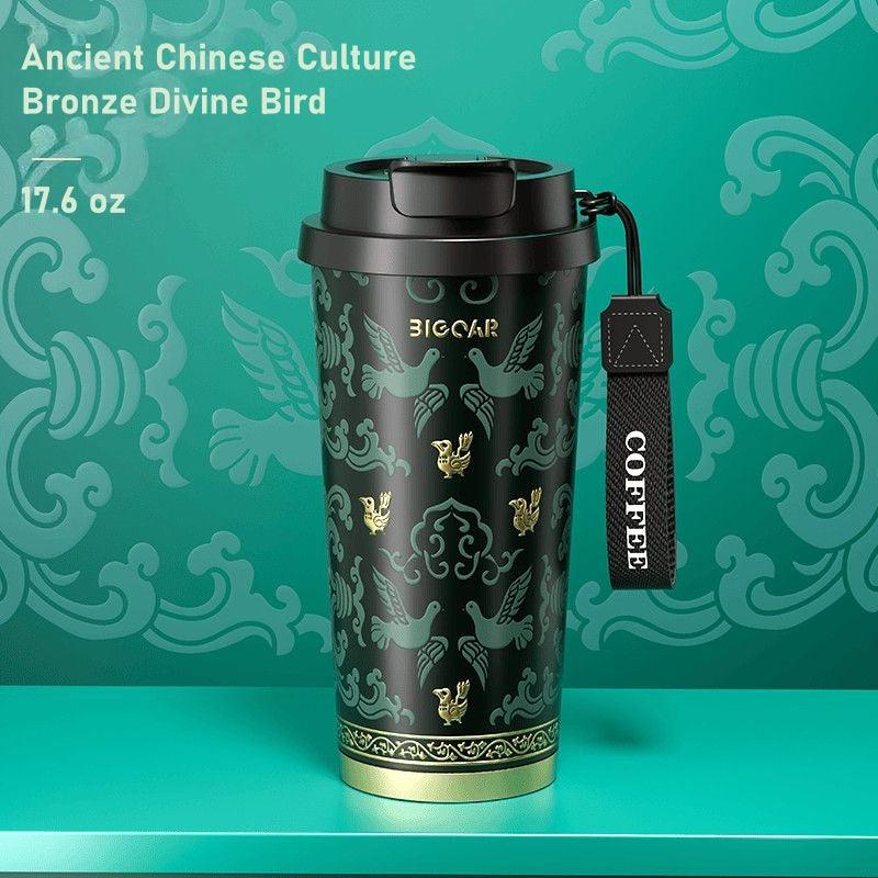 GearMoor Pure Titanium Insulated Coffee Cup | Ancient Chinese Culture Limited Edition – 17.6 oz Grade TA1 Travel Mug