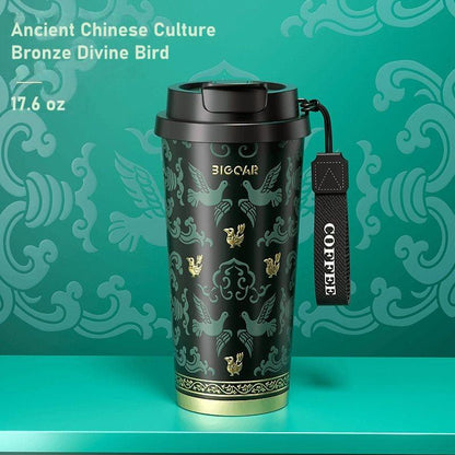 GearMoor Pure Titanium Insulated Coffee Cup | Ancient Chinese Culture Limited Edition – 17.6 oz Grade TA1 Travel Mug
