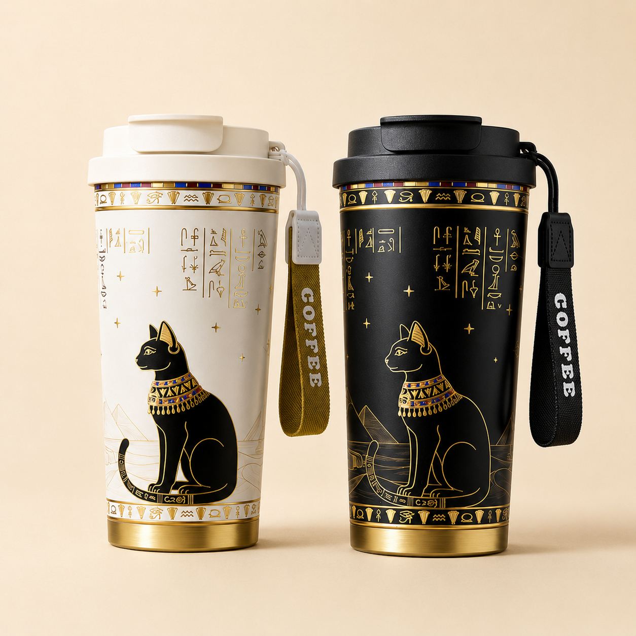 GearMoor Egyptian Cat Pure Titanium Tumbler | 17.6 oz Vacuum Insulated Travel Mug
