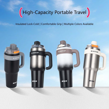 Giant Insulated Ice King Cup Large-Capacity Insulated Mug for Men Ceramic Liner with Straw Car-Mounted Water Cup