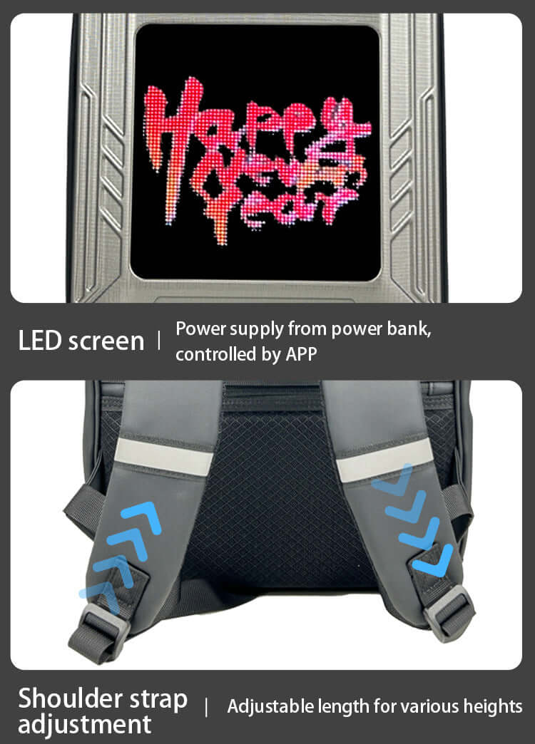 New LED Backpack with Bluetooth Transmitter - Full-Color Motorcycle Style Cycling Hiking Backpack for Men and Women - Smart Dual-Shoulder Bag DIY