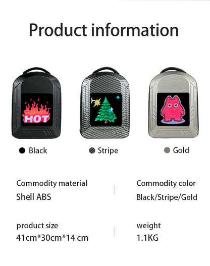 New LED Backpack with Bluetooth Transmitter - Full-Color Motorcycle Style Cycling Hiking Backpack for Men and Women - Smart Dual-Shoulder Bag DIY