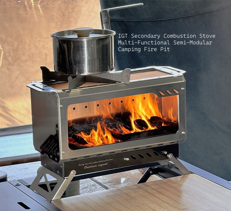Camping Half-Unit Fire Pit Tent Stove Multi-Functional Wood-Burning Stove Winter Heating Stove