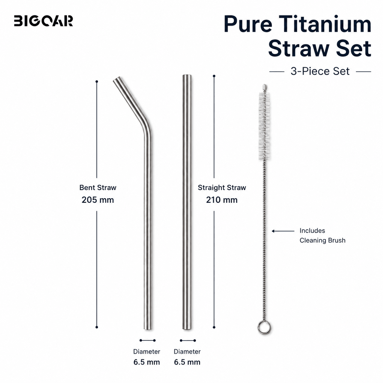 Pure Titanium Straw Set with Cleaning Brush