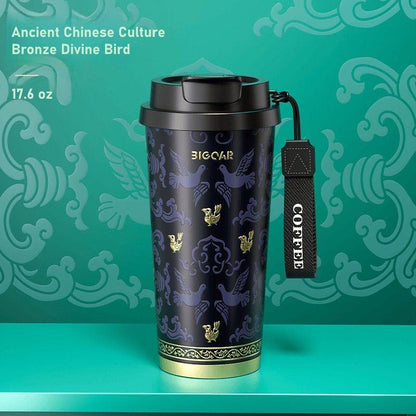 GearMoor Pure Titanium Insulated Coffee Cup | Ancient Chinese Culture Limited Edition – 17.6 oz Grade TA1 Travel Mug