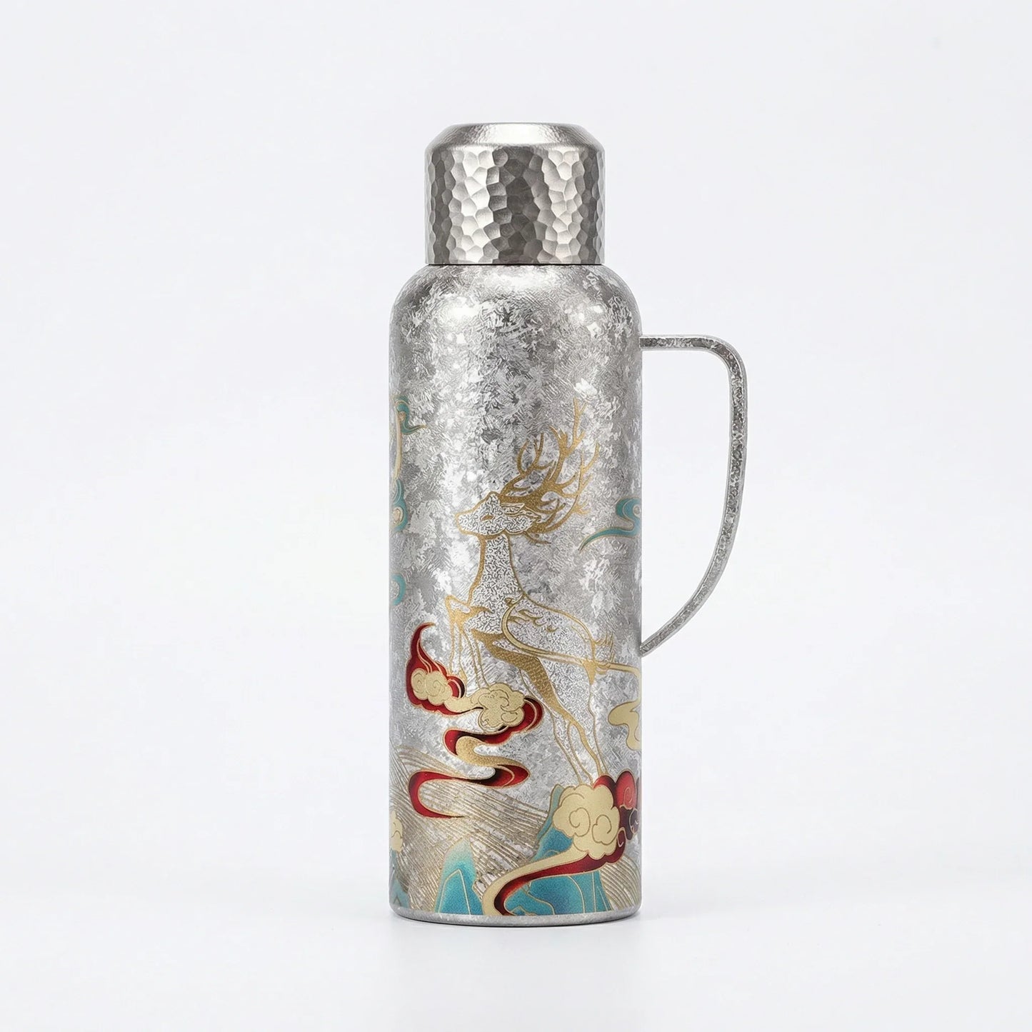 GearMoor Titanium Water Bottle Vacuum Insulated – White background product shot, 25.4oz 750ml, food-grade TA1 titanium, BPA-free
