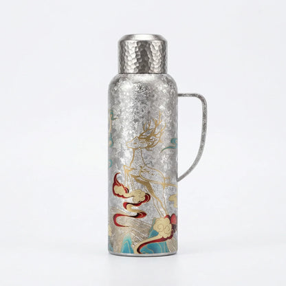 GearMoor Titanium Water Bottle Vacuum Insulated – White background product shot, 25.4oz 750ml, food-grade TA1 titanium, BPA-free
