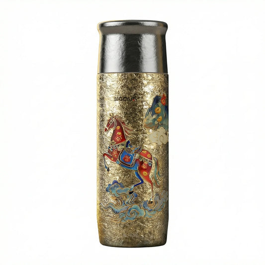 GearMoor Heritage Titanium Tumbler Vacuum Insulated – White background product shot, 12.5oz 370ml, heritage design, food-grade TA1 titanium
