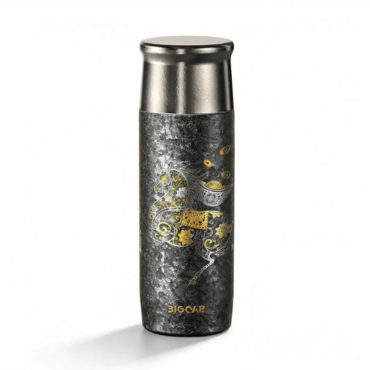 GearMoor Year of Horse Titanium Tumbler Collector Edition – White background product shot, 13.5oz 400ml, Chinese zodiac horse art, TA1 titanium
