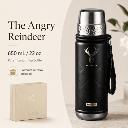 Angry Reindeer black pure titanium tea bottle with premium gift box