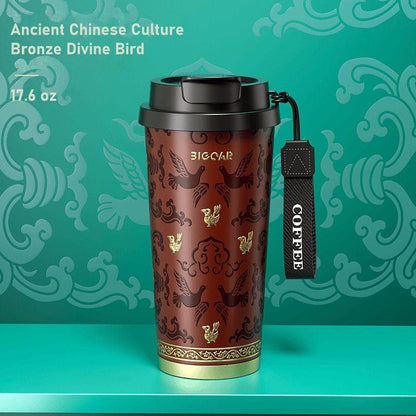 GearMoor Pure Titanium Insulated Coffee Cup | Ancient Chinese Culture Limited Edition – 17.6 oz Grade TA1 Travel Mug