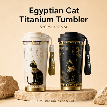 GearMoor Egyptian Cat Pure Titanium Tumbler | 17.6 oz Vacuum Insulated Travel Mug